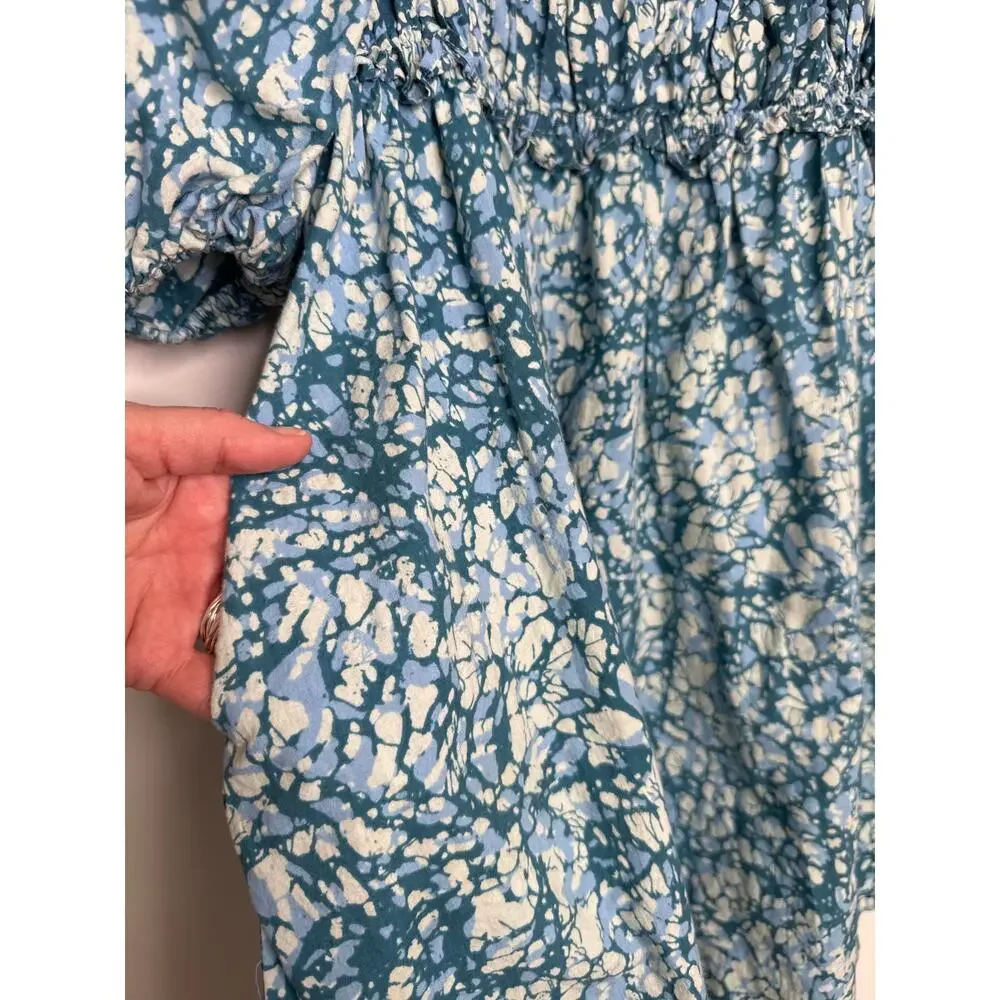 House of Harlow 1960 Blue Cotton Puff Sleeve cottagecore boho Mini Dress XL